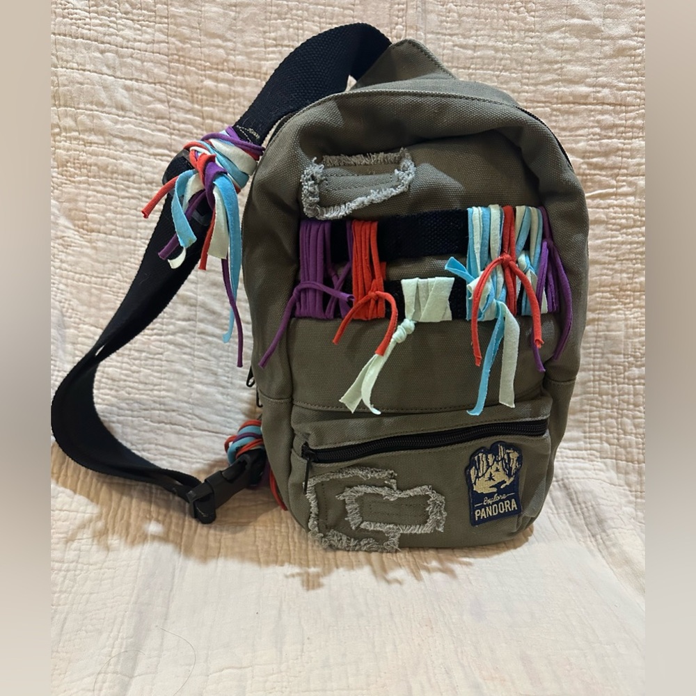 Pandora Olive Backpack with Colorful Accents